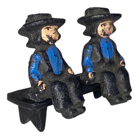 Vintage John Wright Cast Iron Amish 2 Boys on Bench 1997 Hand Painted Figurines - Picture 8 of 11